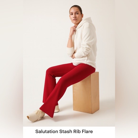Athleta Salutation Stash Rib Flare Pants XL Red Pockets Yoga Studio Lounge comfy - Picture 1 of 9